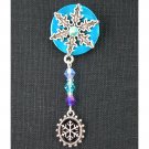 Snowflake charm aqua blue crystal bicone dangle lapel pin Snowflake charm aqua blue crystal bicone dangle lapel pin
