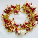 White Czech cat head bead red glass heart charm bracelet White Czech cat head bead red glass heart charm bracelet