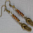 Bronze flip flop shoe charm brown bead earrings