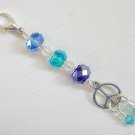 Peace sign Zipper Purse Charm aqua blue ombre crystal bead