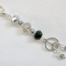 Peace sign Zipper Purse Charm grey black ombre crystal bead