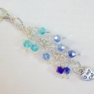 Heart my cat Zipper Purse Charm blue aqua ombre crystal bead