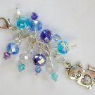 Kitty Cat Zipper Purse Charm Blue Aqua Crystal Bead