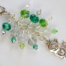 Kitty cat Zipper Purse Charm green crystal glass bead Kitty cat Zipper Purse Charm green crystal glass bead
