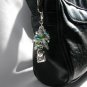 Kitty cat Zipper Purse Charm green crystal glass bead