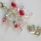 Kitty cat Zipper Purse Charm red pink crystal bead Kitty cat Zipper Purse Charm red pink crystal bead