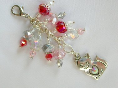Kitty cat Zipper Purse Charm red pink crystal bead