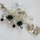 Kitty cat Zipper Purse Charm grey black crystal bead