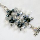 I love my cat Purse Zipper Charm black silver crystal faceted bead