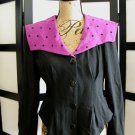 Retro D’Knits purple black polka dot peplum long sleeve top M