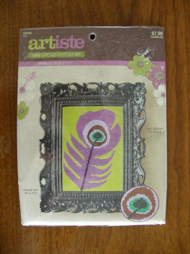 Artiste purple peacock feather mini counted cross stitch kit