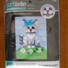 Artiste Grey tabby Cat flowers mini long stitch kit Kooler Design Studio