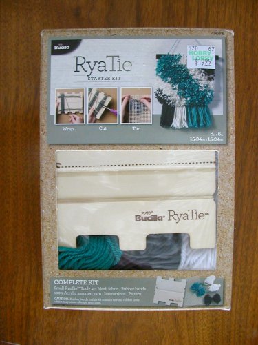 Bucilla Rya Tie starter kit blue white black wall hanging rug Plaid