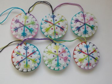 Handmade ombre purple blue pink snowflake felt ornament on white lot