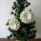 Flower recycled book page yellow green ornament