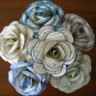 Recycled book page blue grey rose paper flower bouquet lot
