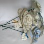 Recycled book page blue grey rose paper flower bouquet lot