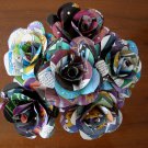 Recycled comic strip page dark colorful rose paper flower bouquet