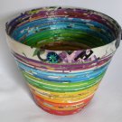Recycled magazine bowl rainbow iridescent blue flower 4x5