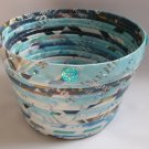 Recycled magazine bowl light blue aqua navy 3.25x5 Recycled magazine bowl light blue aqua navy 3.25x5