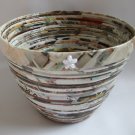 Recycled magazine bowl brown white acrylic flower handmade