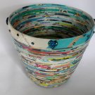 Recycled magazine bowl aqua colorful dark blue AB flower 4x5
