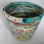 Recycled magazine bowl aqua colorful dark blue AB flower 4x5