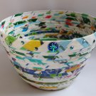 Recycled magazine bowl light blue green yellow white 3.25x5.25 Recycled magazine bowl light blue green yellow white 3.25x5.25