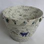 Recycled magazine bowl white and black print purple cat 3x4.25
