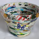 Recycled magazine bowl colorful with purple butterfly and flower 3.25x4.5