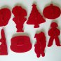 Vintage red plastic cookie cutter pumpkin turkey tree santa lot of 8