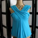 Umgee blue draped goddess gathered ruched sleeveless top M