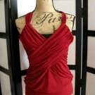 Vol 1 red ruched draped goddess cross over sleeveless top M