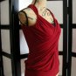 Vol 1 red ruched draped goddess cross over sleeveless top M