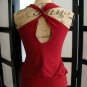 Vol 1 red ruched draped goddess cross over sleeveless top M