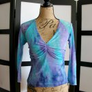 No Appt Necessary blue aqua purple cinched tie dye 3/4 sleeve top S No Appt Necessary blue aqua purple cinched tie dye 3/4 sleeve top S