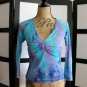 No Appt Necessary blue aqua purple cinched tie dye 3/4 sleeve top S