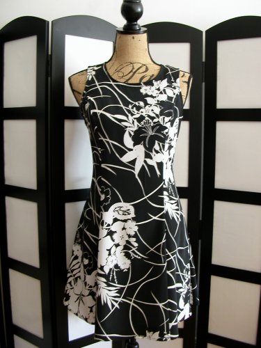 DBY Ltd black white flower lace up back fit and flare dress size 5