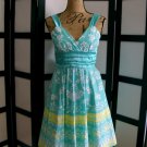 Pulse aqua blue yellow white flower empire waist dress M Pulse aqua blue yellow white flower empire waist dress M