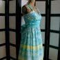Pulse aqua blue yellow white flower empire waist dress M