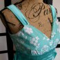 Pulse aqua blue yellow white flower empire waist dress M