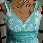 Pulse aqua blue yellow white flower empire waist dress M