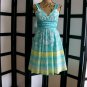Pulse aqua blue yellow white flower empire waist dress M