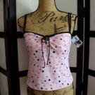 Merona Swimsuit NWT top tankini pink black polka dot keyhole tie front M