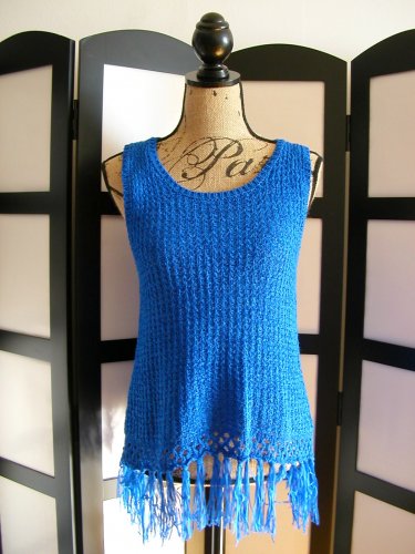 August Silk NWT royal blue fringe crochet knit swim cover tank top S
