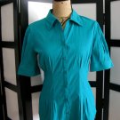 Como Stretch aqua blue fitted cinched at waist short sleeve top S