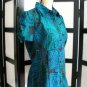 Como Stretch blue aqua black paisley swirl fitted empire short sleeve top S