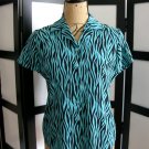 Studio 6 aqua blue black zebra short sleeve silk top size P