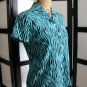 Studio 6 aqua blue black zebra short sleeve silk top size P