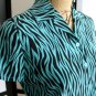 Studio 6 aqua blue black zebra short sleeve silk top size P